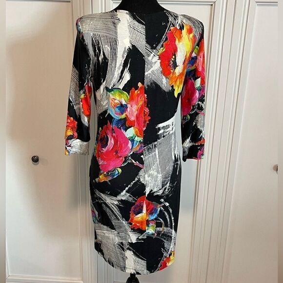 Authentic ABS by Allen Schwartz Shift Dress Black White and Floral Print - Picture 3 of 8